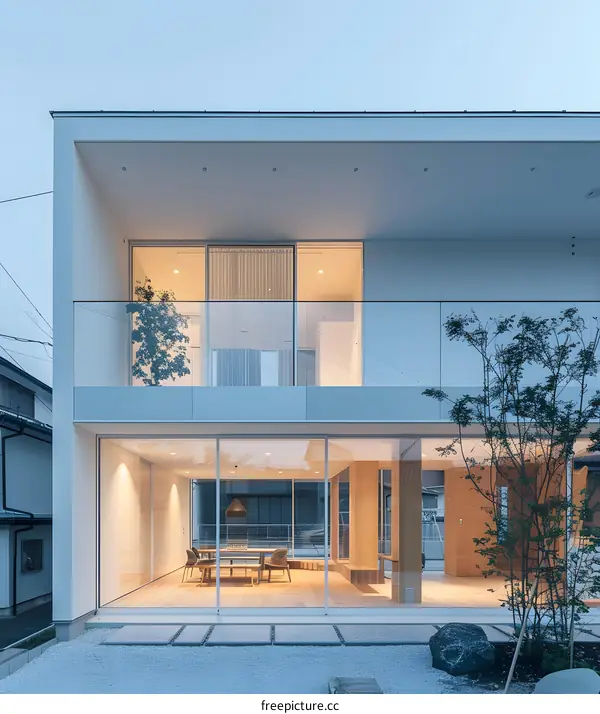 Modern Japanese House with Glass Walls and a Stone Garden