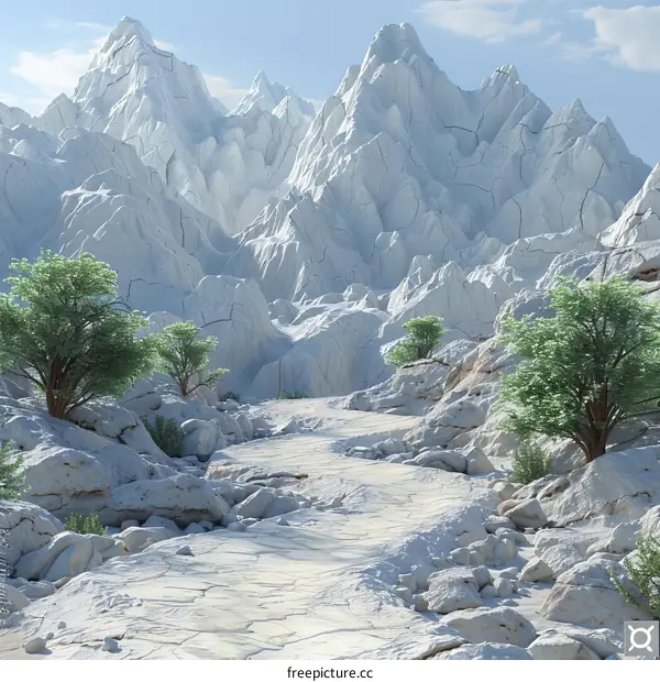 Snowy Mountains with Lush Trees