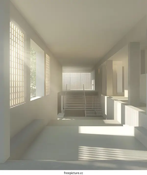 Minimalist Interior Design with Staircase and Sunlight