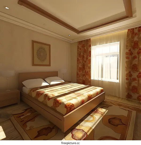 Modern Bedroom Design With Wooden Bed And Floor