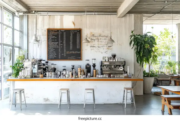 Modern Coffee Shop Interior Design with Industrial Style
