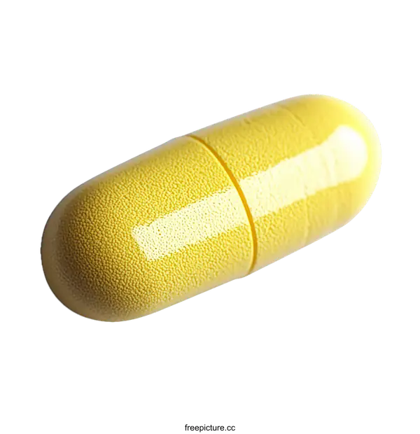 [Transparent Background PNG]Close-up View of a Single Yellow Capsule