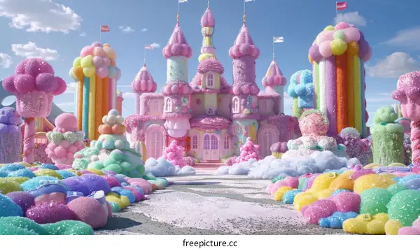 Whimsical Candy Castle Digital Painting