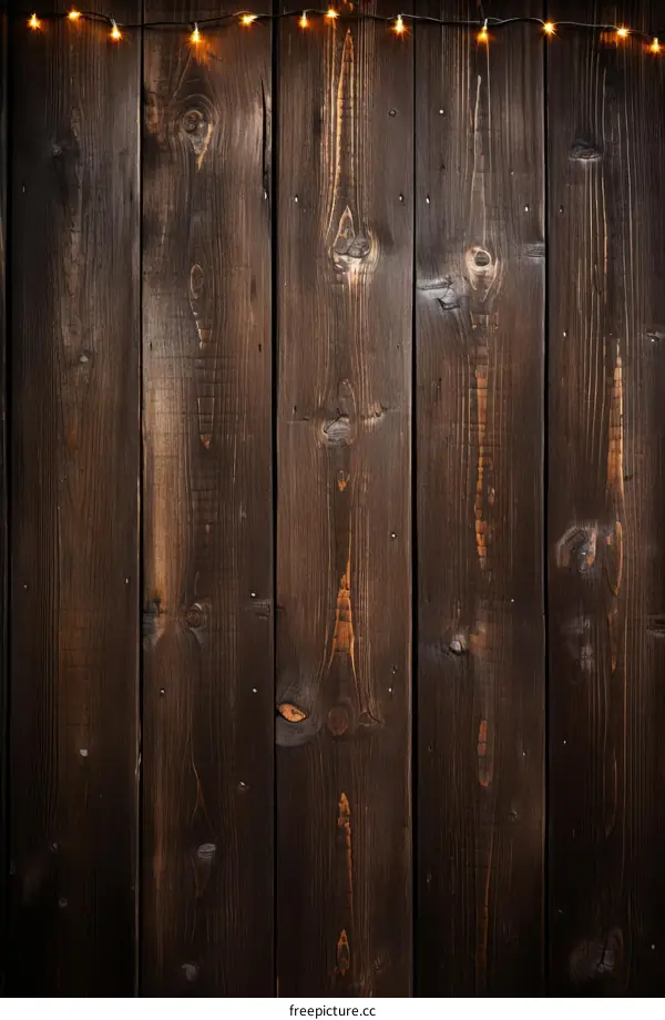Rustic Wood Background With Christmas Lights