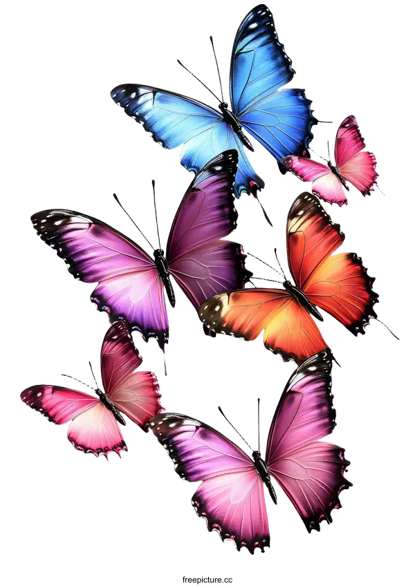 [Transparent Background PNG]Beautiful Colorful Butterflies in Flight