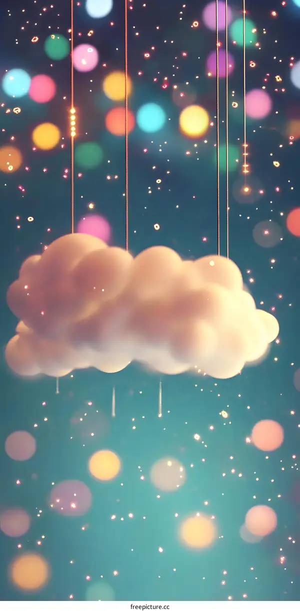 Cloud Hanging from Strings with Bokeh Lights