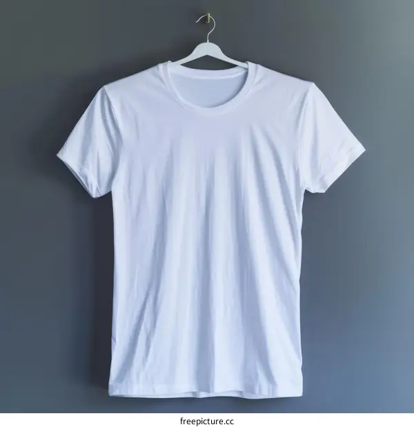 White T-shirt hanging on a gray background
