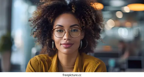 Confident Black Woman Wearing Glasses and Smiling