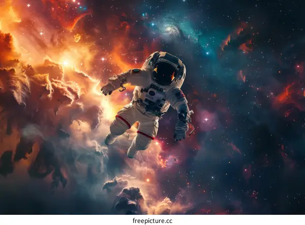 Astronaut in a spacesuit floating in the vastness of space