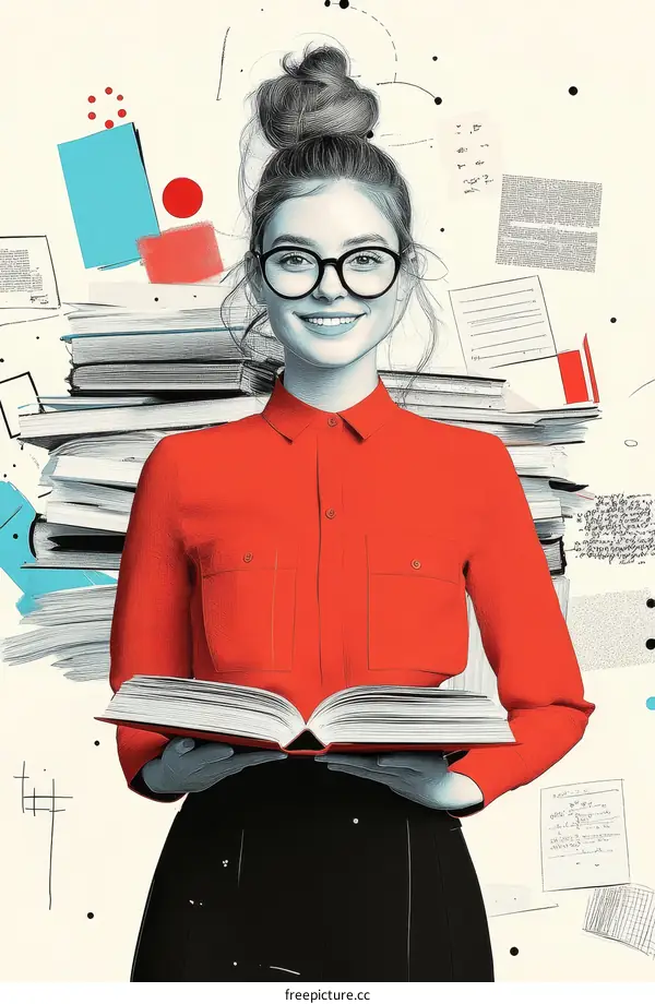 Female Student with Books and Study Materials