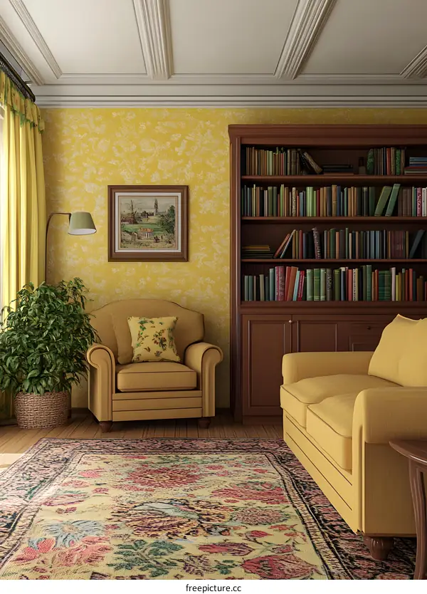 Yellow Living Room Interior Design With Sofa And Armchair