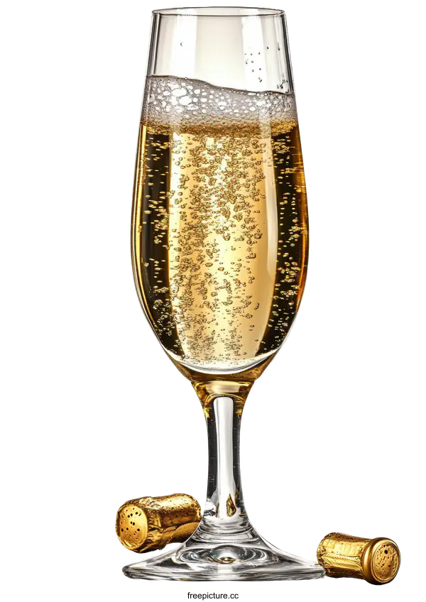 [Transparent Background PNG]Champagne glass with bubbles and corks