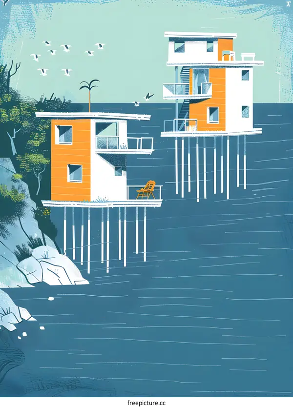 Two Modern Houses on Stilts Over the Ocean