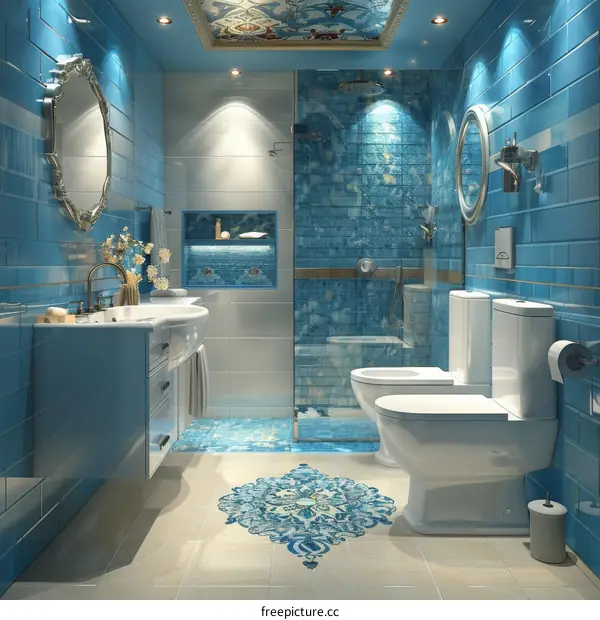 Modern Blue Bathroom Interior Design Illustration