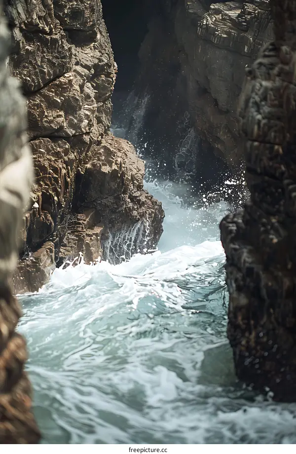 Ocean Waves Crashing Against Rocky Cliffs