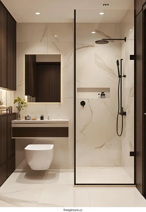 Modern Bathroom Interior Design with Shower and Floating Vanity