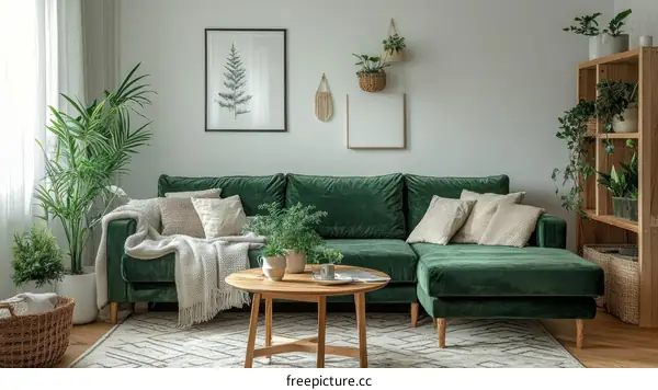 Modern Green Velvet Sectional Sofa Living Room Decor