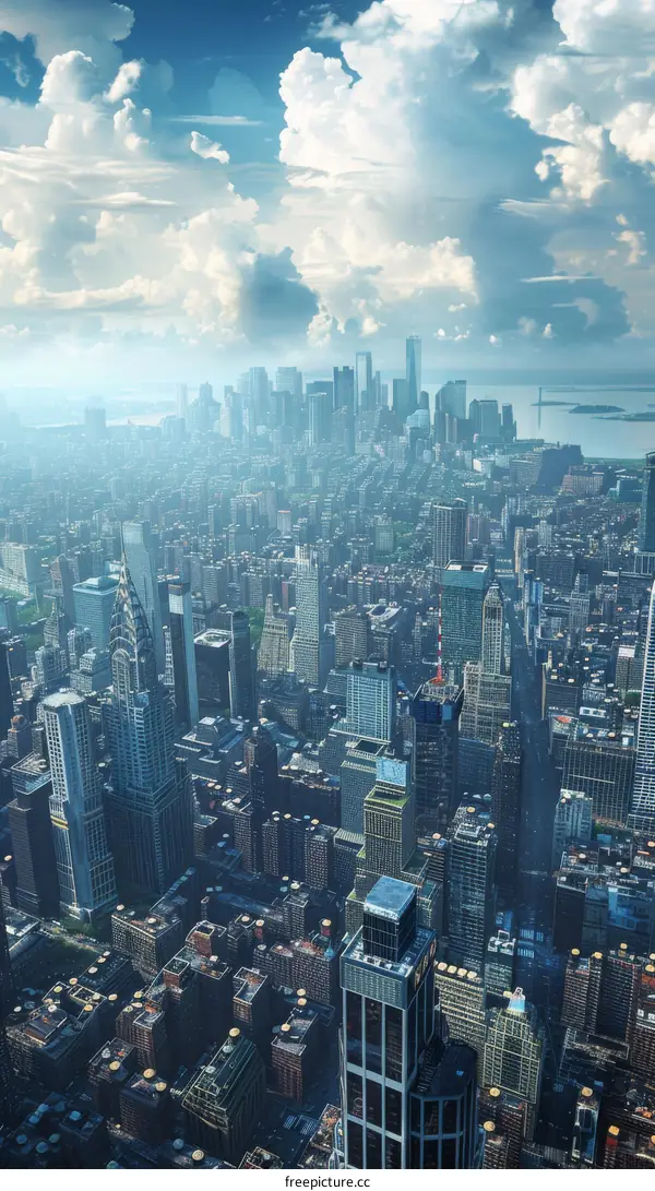 An aerial view of the Manhattan cityscape in New York City