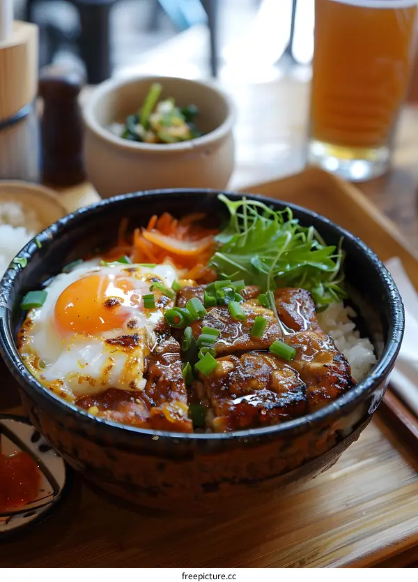 Japanese Food With Fried Egg, Rice and Meat