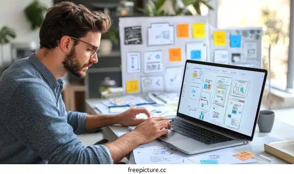 Focused Designer Working on Website Design