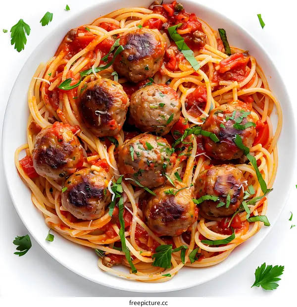 Spaghetti and Meatballs with Tomato Sauce and Parsley