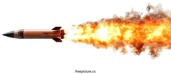 [Transparent Background PNG]Missile Launching with Fiery Trail