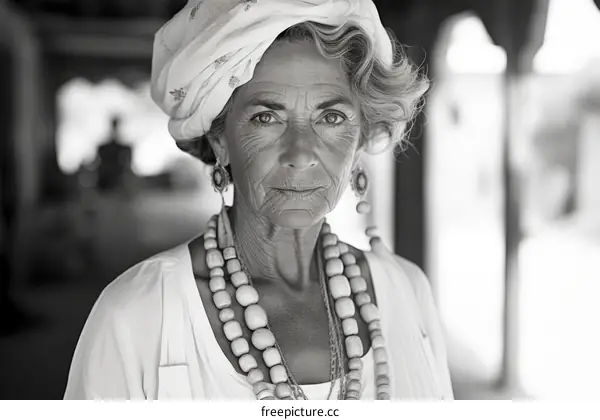 Portrait of an elderly woman with a headscarf