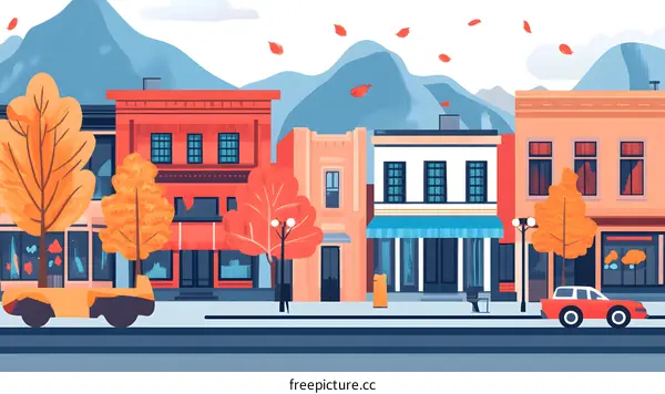 Autumn Day in Small Town Street