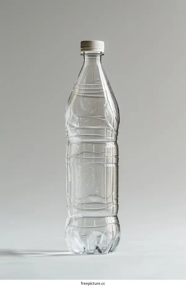 Transparent plastic water bottle with white cap