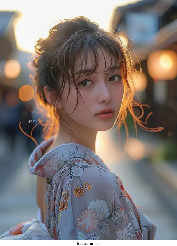 Beautiful Asian Woman in Traditional Japanese Kimono