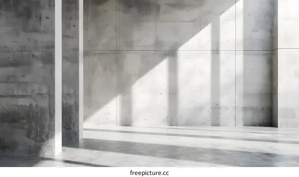 Empty Concrete Room with Sunlight Streaming Through Windows