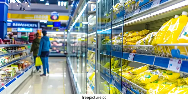 Supermarket Aisle with Yellow Packages