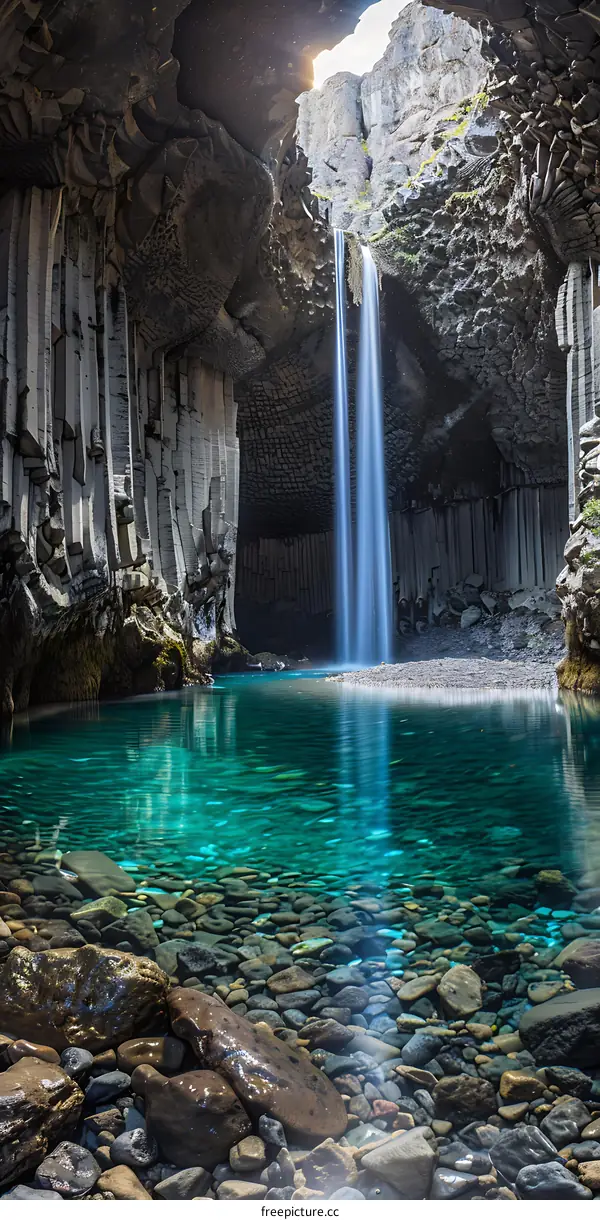 Waterfall in Cave Iceland