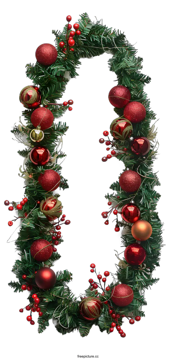 [Transparent Background PNG]Red and Green Christmas Wreath with Ornaments