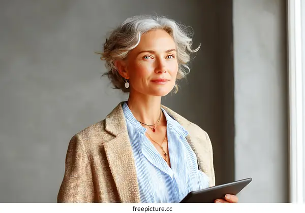 Thoughtful Mature Woman Holding Digital Tablet