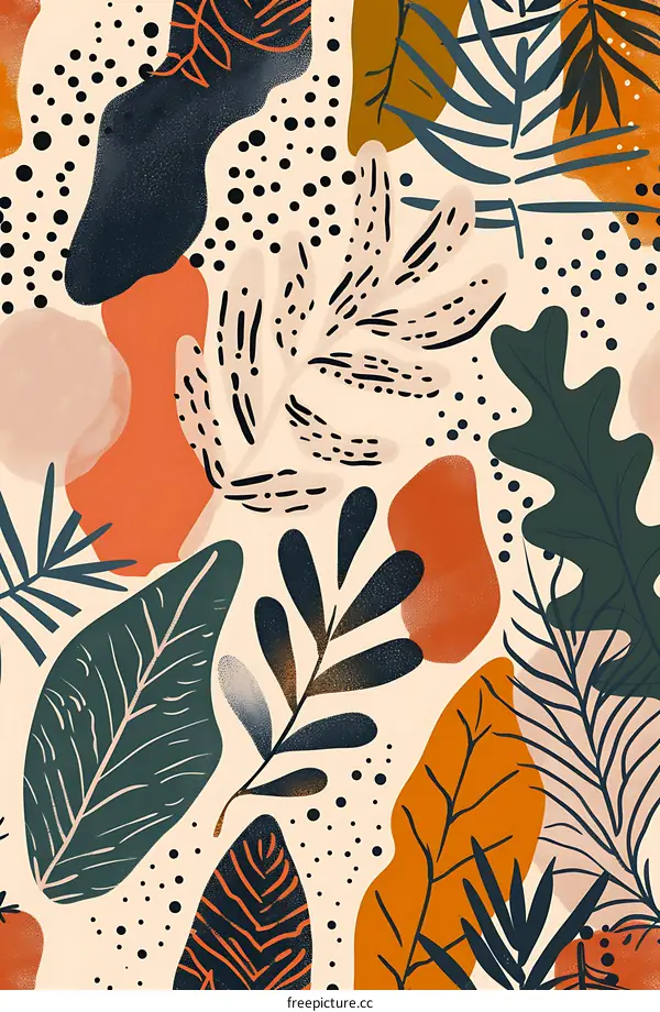 Abstract Seamless Pattern With Foliage, Leaves and Dots