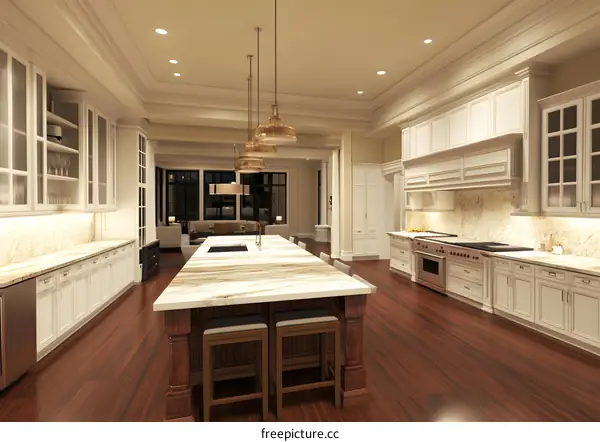 Modern Kitchen Interior Design with White Cabinets and a Large Island