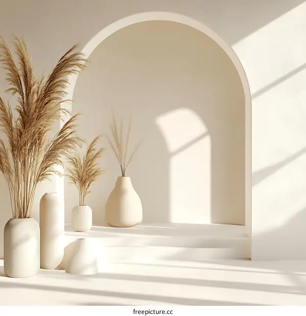 Minimalist White Archway Interior With Pampas Grass