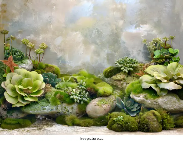 Green Mossy Rocks and Plants Background
