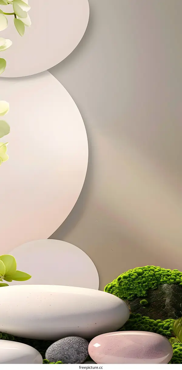 White Stone and Green Moss Still Life Photography