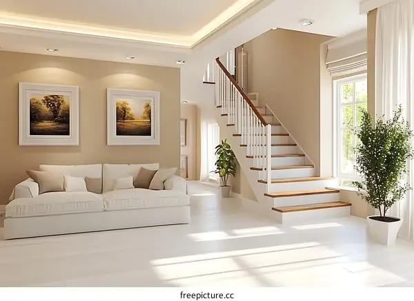Modern Beige Interior Living Room Design