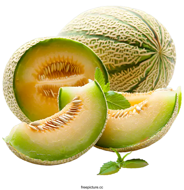 [Transparent Background PNG]Close-up of a cantaloupe melon
