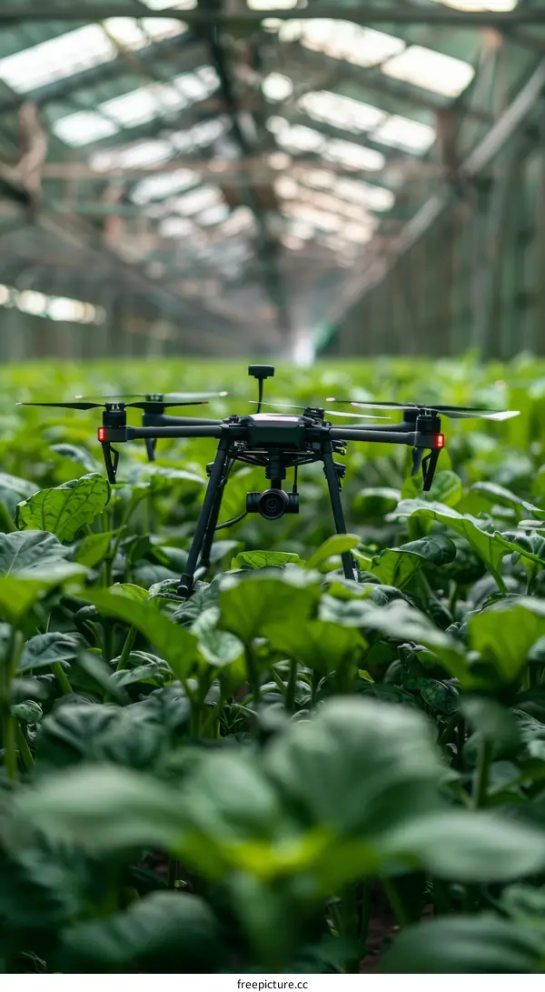 Drone Flying Over Lush Green Crop Field