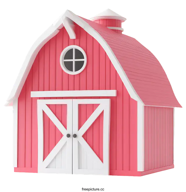 [Transparent Background PNG]Cute Cartoon Pink Barn Illustration