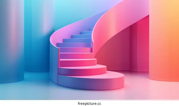 Abstract Spiral Staircase in Vibrant Neon Colors