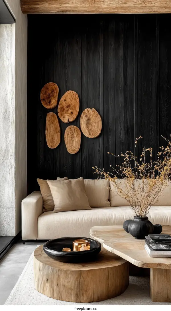 Modern Minimalist Living Room with Wooden Accents