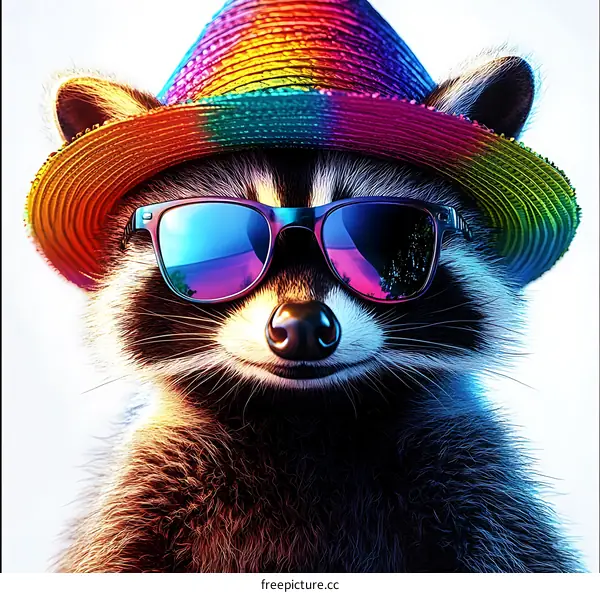 Cool Raccoon Wearing Sunglasses and a Colorful Hat