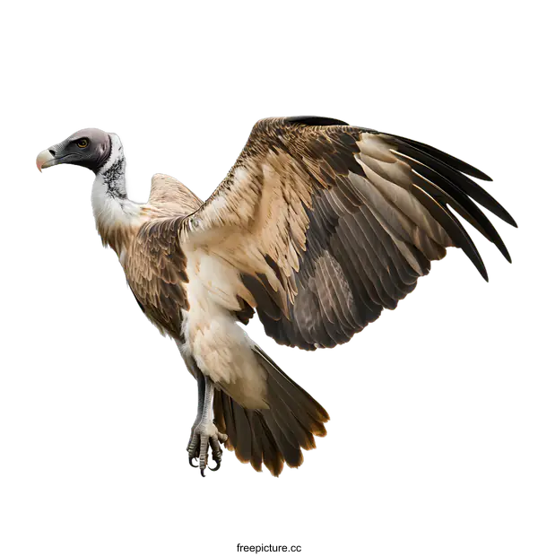 [Transparent Background PNG]White Backed Vulture Bird of Prey With Wings Spread Against White Background
