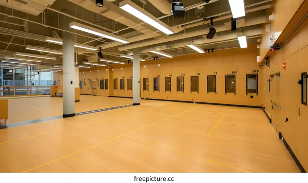 Empty Room with Wood Floor and Multiple Doors