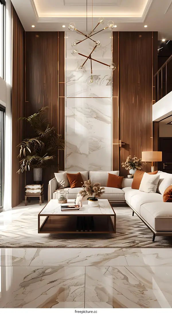 The picture shows a living room with a modern and minimalist style.